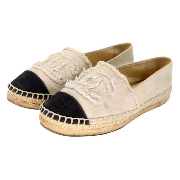 Chanel 38 Linen Canvas Cap Toe Cc Espadrille Flats CC-S0207P-C035 - Picture 4 of 9